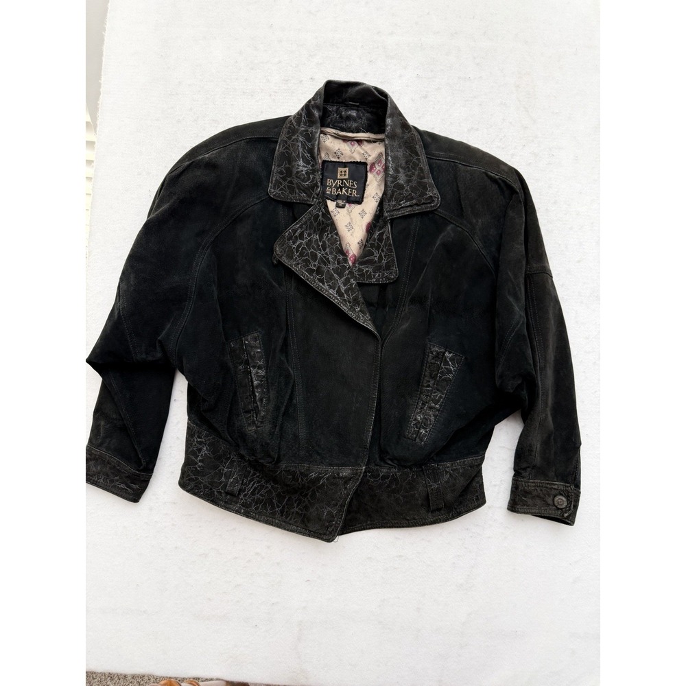 Vintage Byrnes & Baker Women Black Leather‎ Motorcycle Suede Jacket Size M